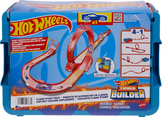 Hot Wheels Flame Stunt Pack box keeps pieces organized between play sessions.