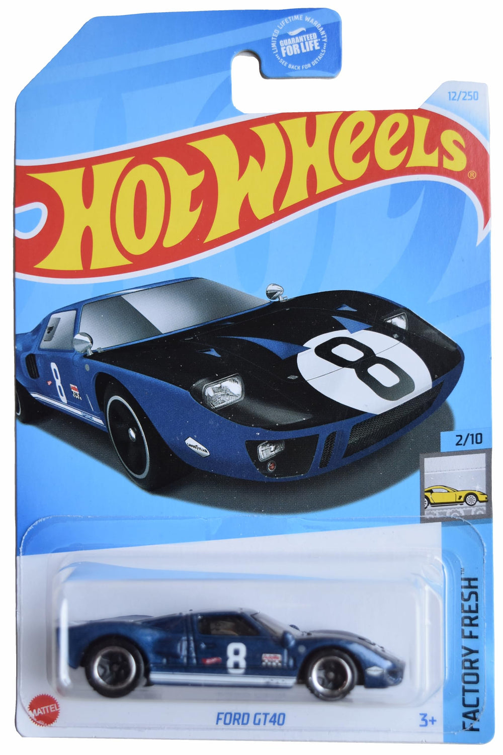 Hot Wheels Ford GT40 in dark blue with factory fresh finish, ideal for display or collection.