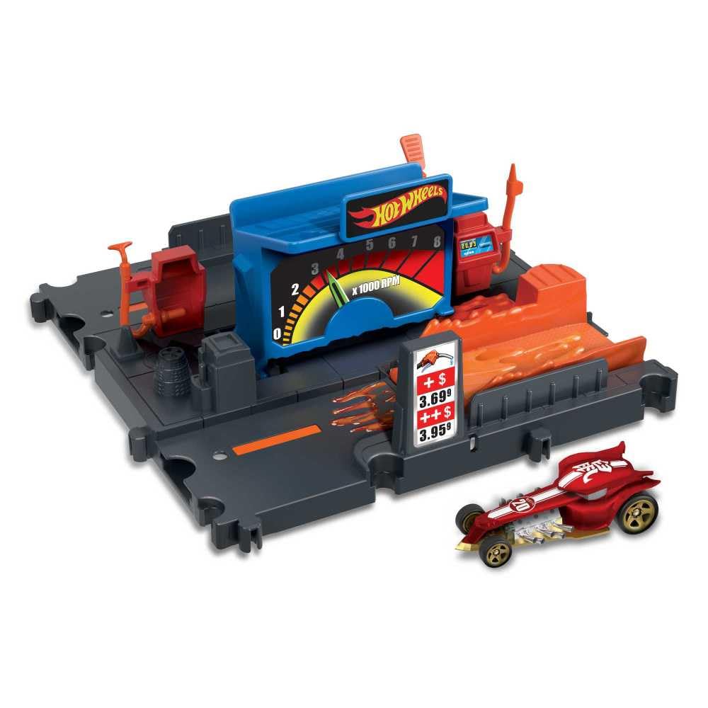 Hot Wheels fuel station pump detail enhances realistic fueling play for kids