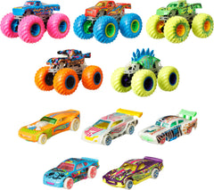 Hot Wheels glow-in-the-dark cars enhance night racing and collection display.