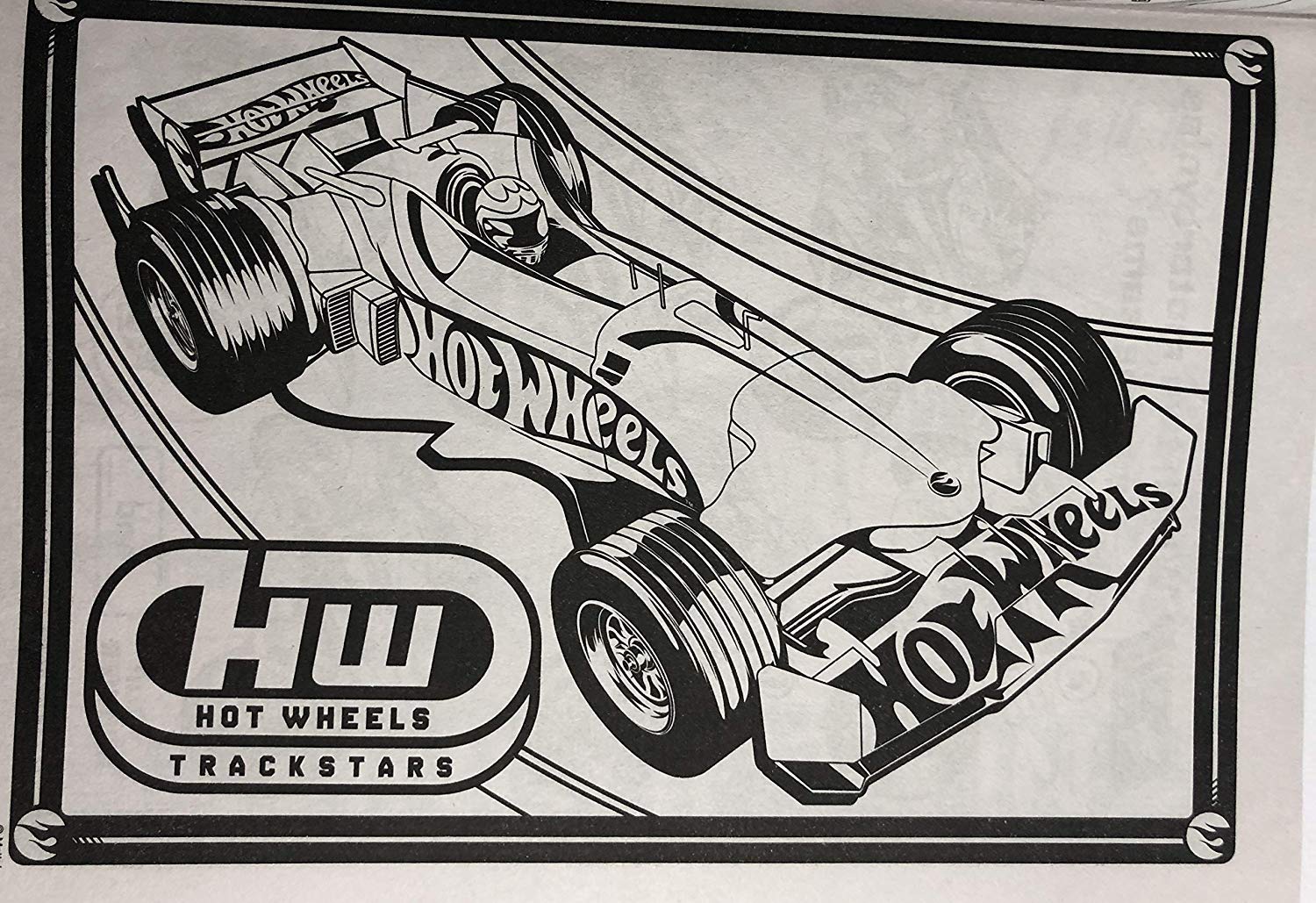 Hot Wheels Go for It page spread featuring cars for creative coloring and activities