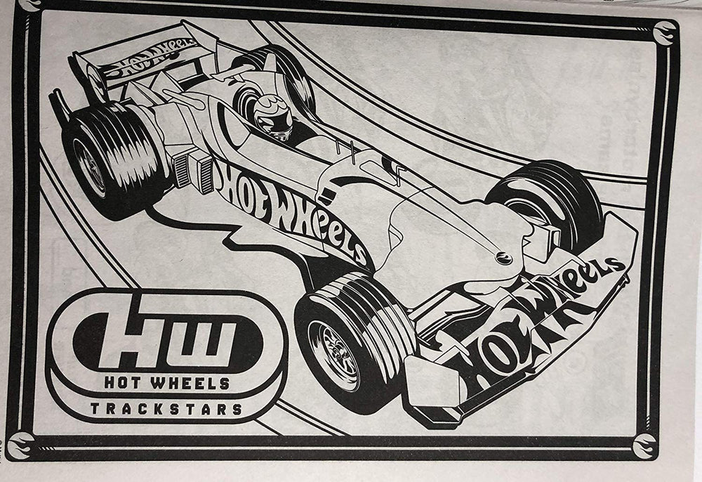 Hot Wheels Go for It page spread featuring cars for creative coloring and activities