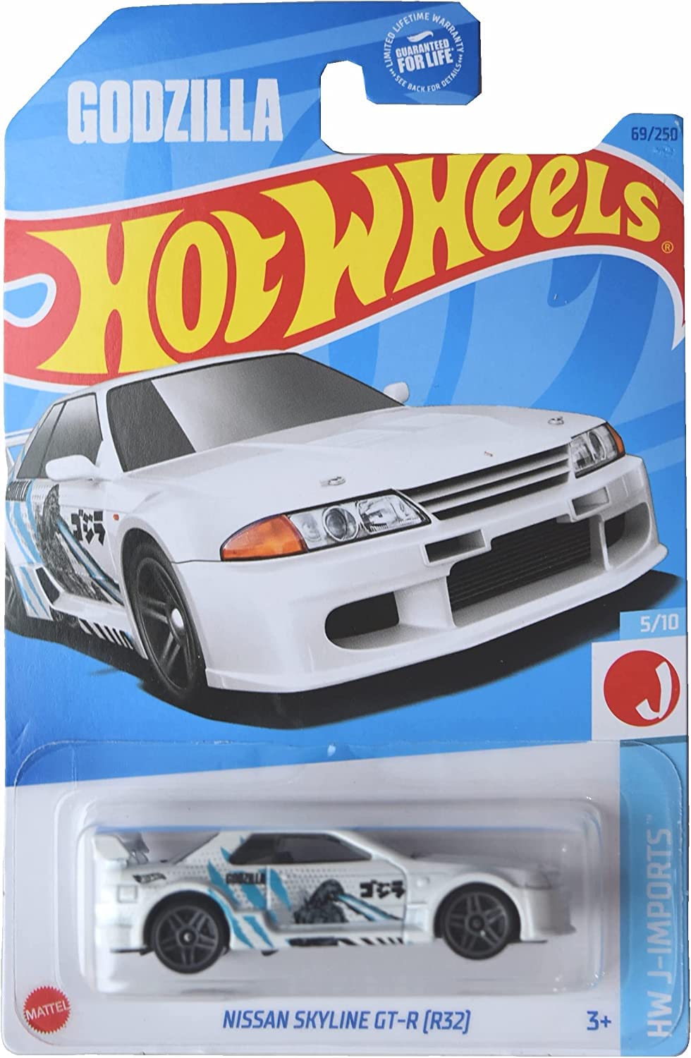 Hot Wheels Godzilla Nissan Skyline GT-R R32 closeup, ideal for collector display and appreciation of detail.