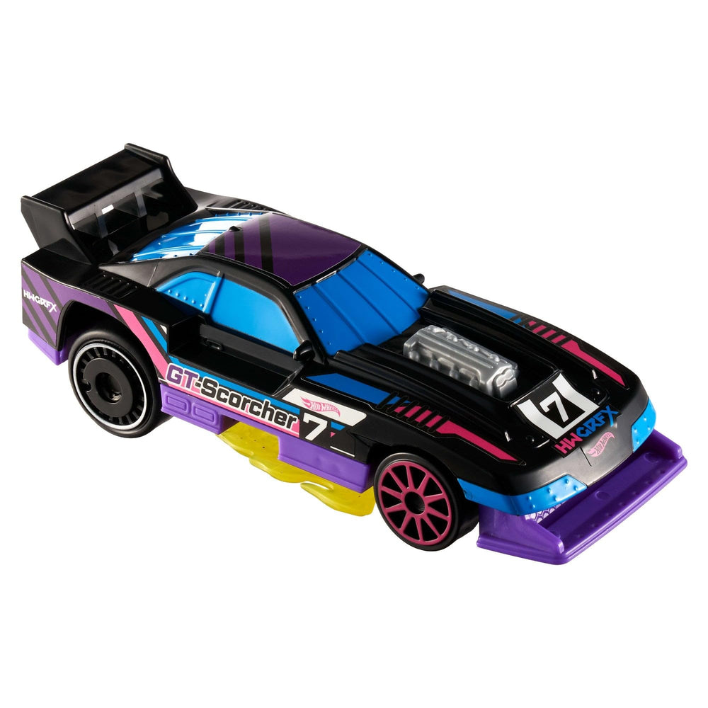 Hot Wheels GT-Scorcher in action during rolling races for immersive play.