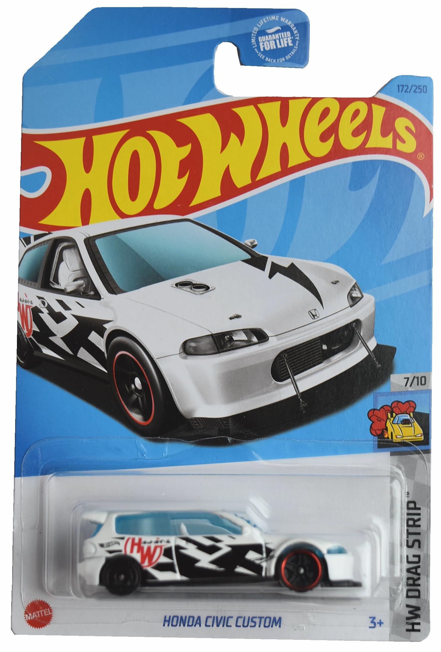 Hot Wheels Honda Civic Custom on white drag strip, ideal for display and collection.
