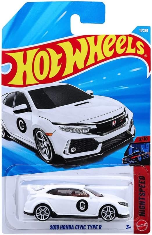 Hot Wheels Honda Civic Type R Night Speed diecast car, 1:64 scale, white finish for display.