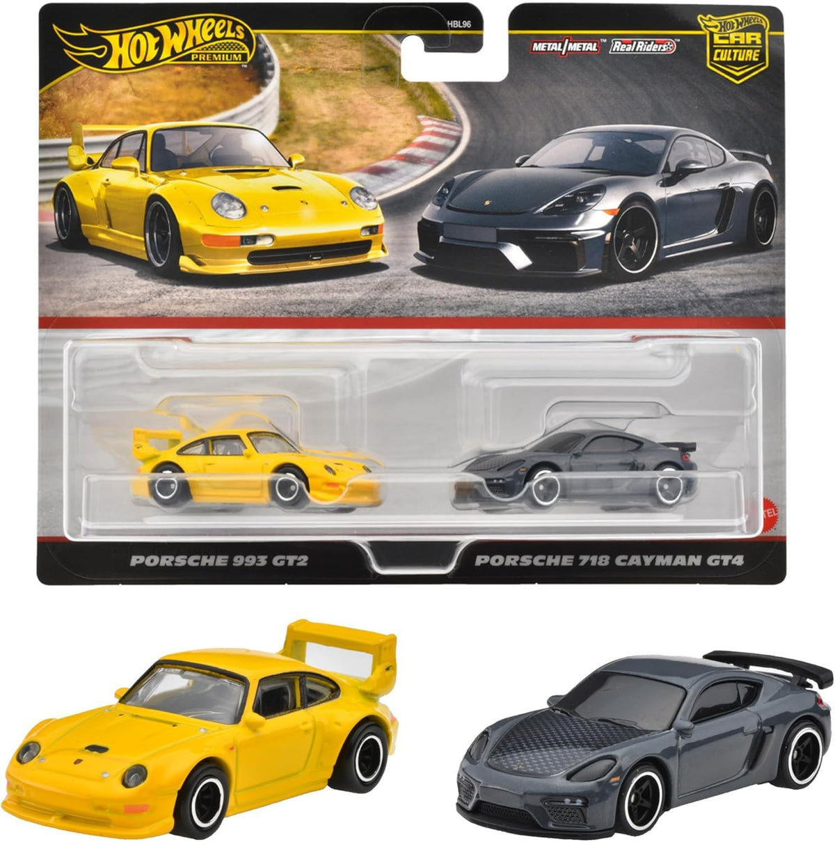 Mattel Hot Wheels HRR82 Porsche 993 GT2 side view for imaginative play.