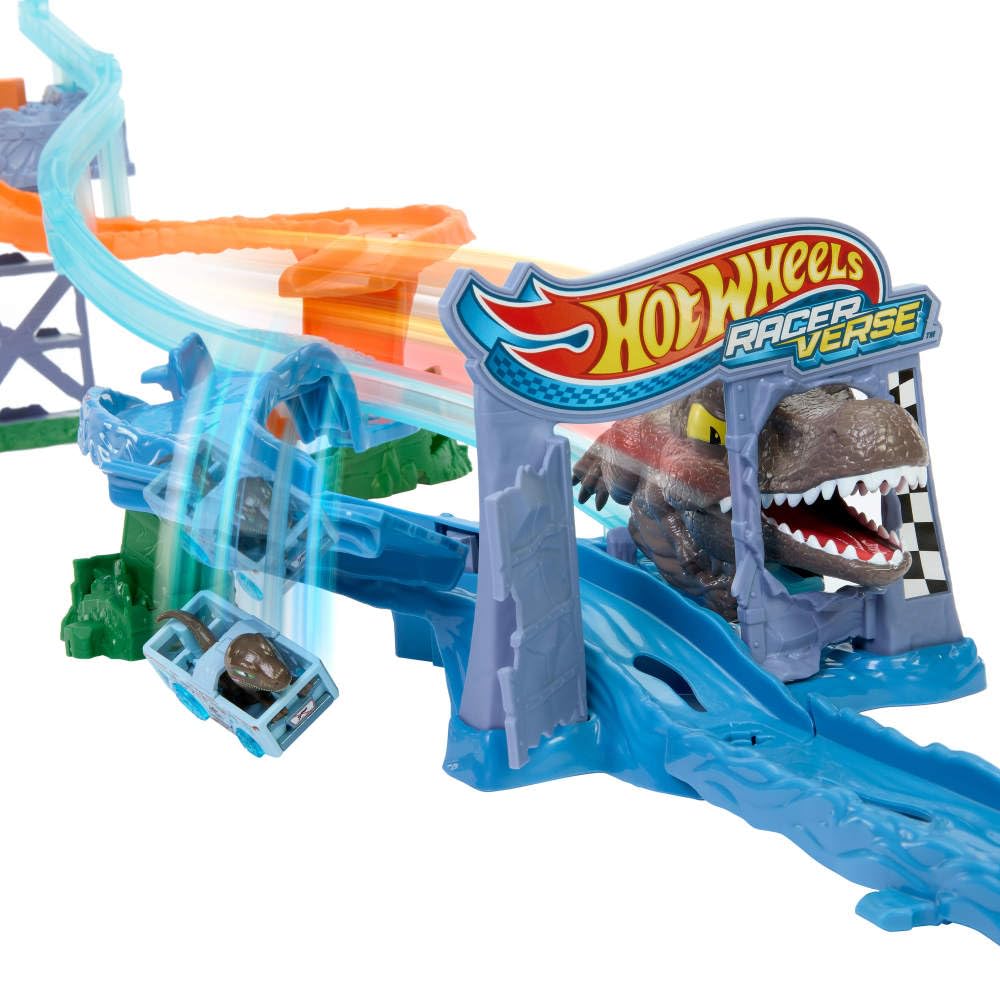 Hot Wheels Jurassic World Crash & Splash set with vibrant layout