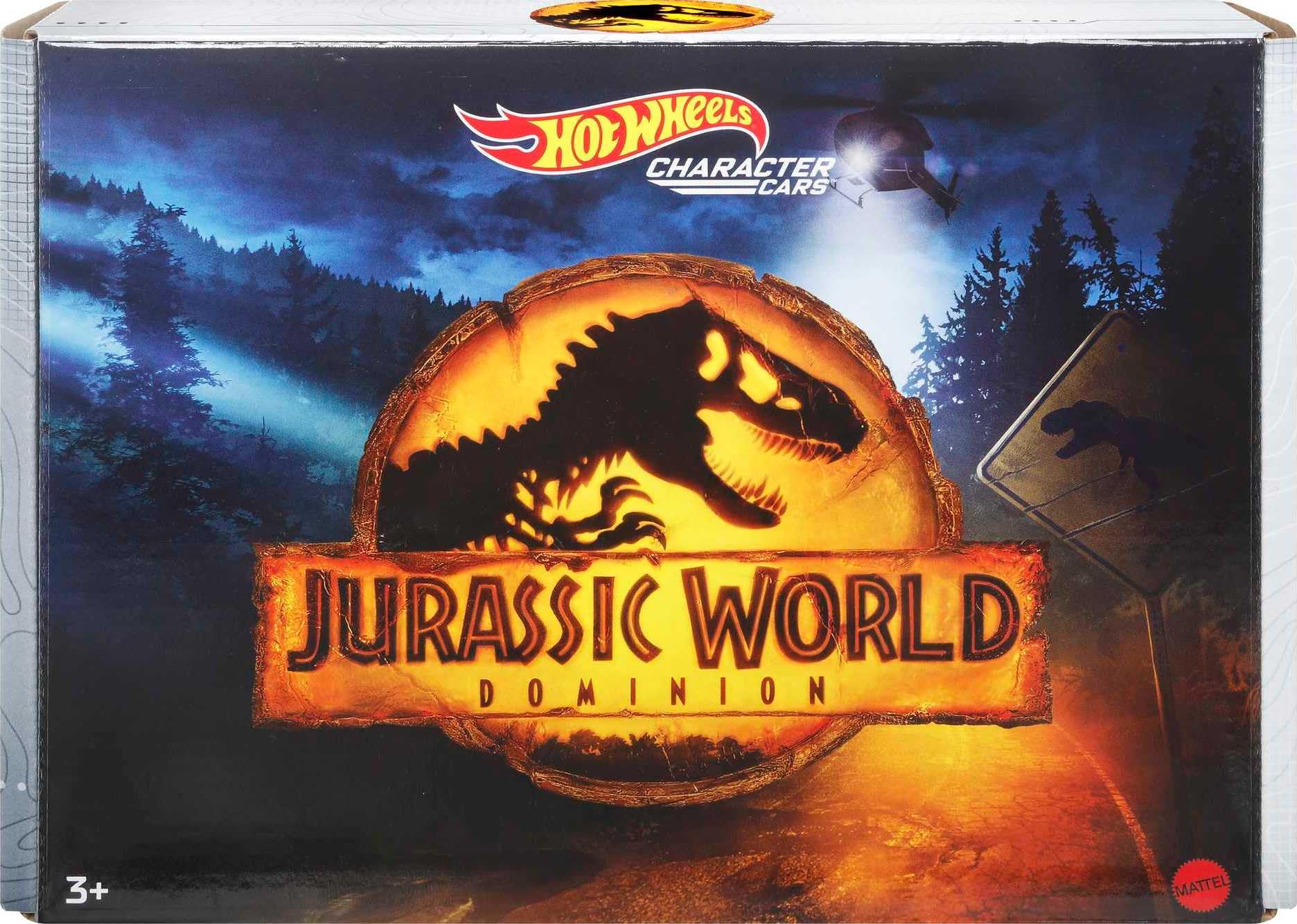 Hot Wheels Jurassic World Dominion 5-pack collection enhances display and play.