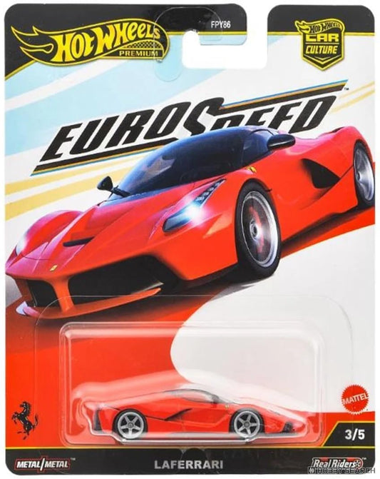 Hot Wheels LaFerrari red side view die-cast car for display and collection.