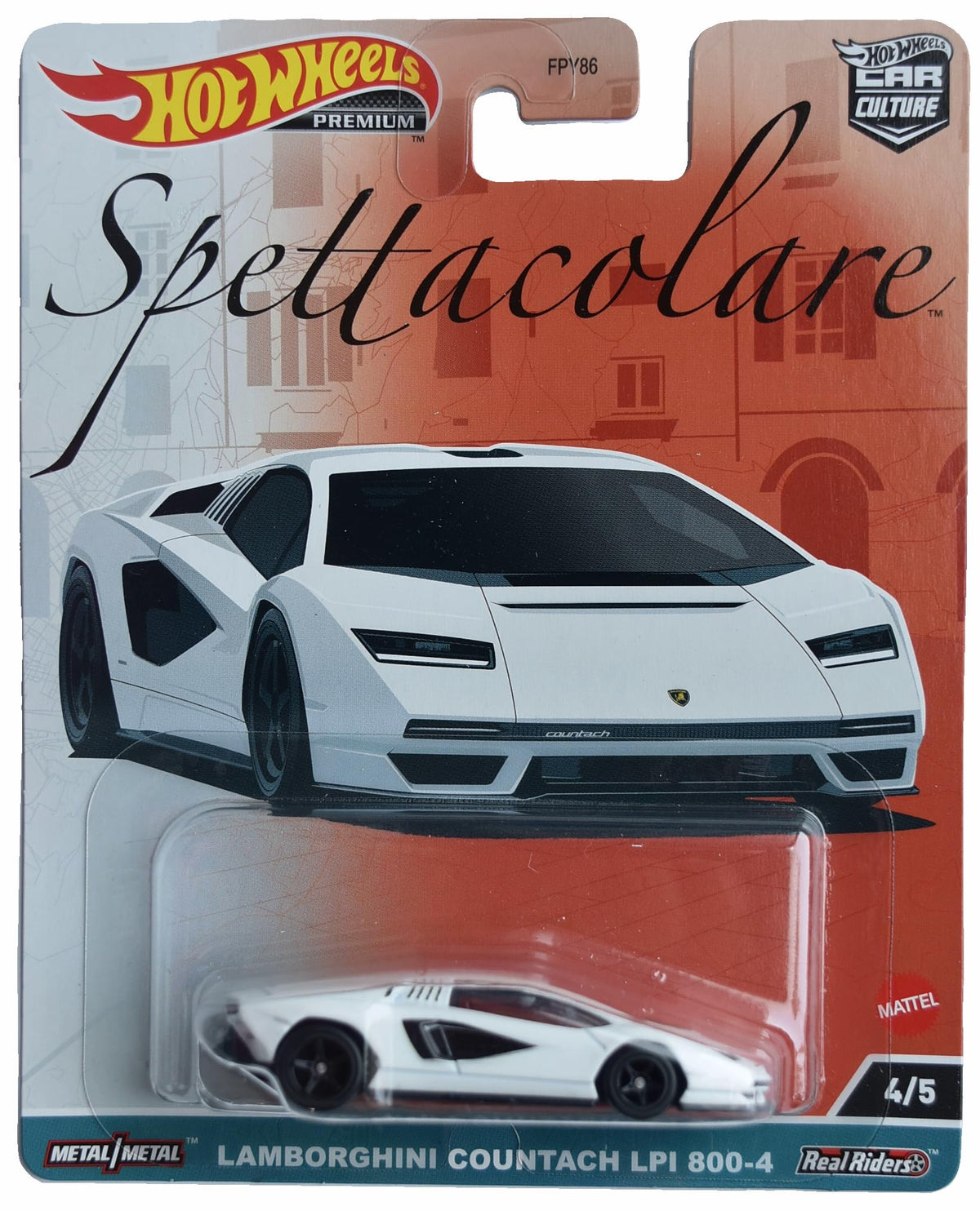 Hot Wheels Lamborghini Countach LPI 800-4 white model for display and collection.