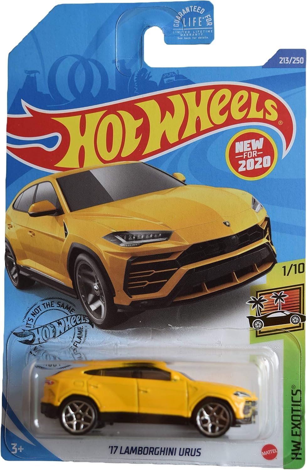 Hot Wheels Lamborghini Urus yellow die-cast model for display and gifting.