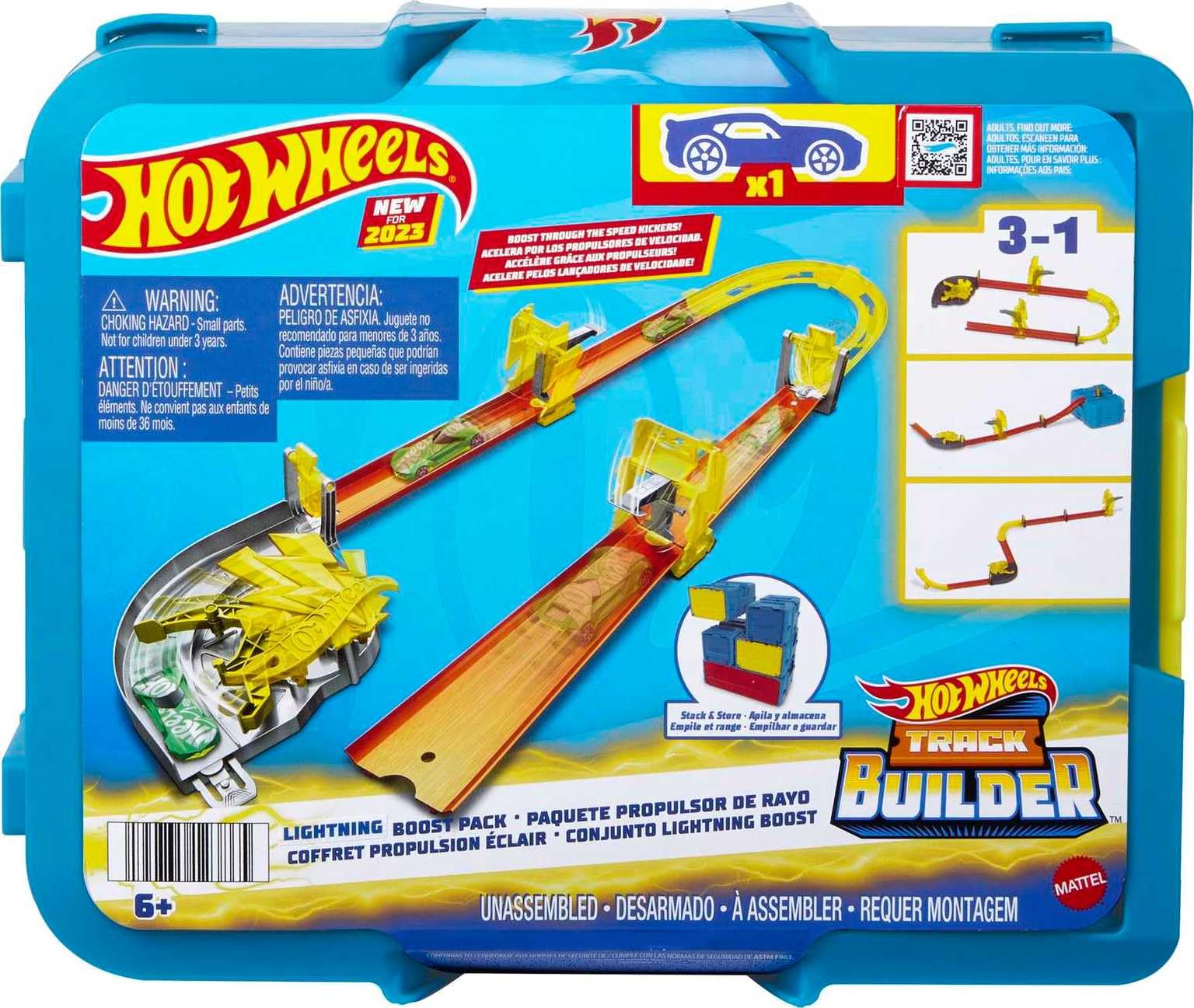 Hot Wheels Lightning Boost Pack storage box with components shown for easy cleanup