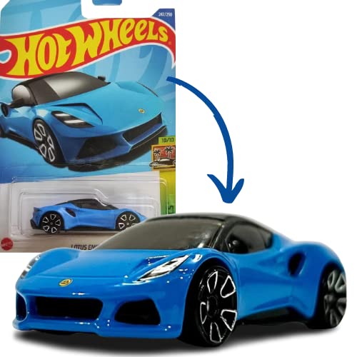 Hot Wheels Lotus Emira blue front view, striking display piece for collectors.