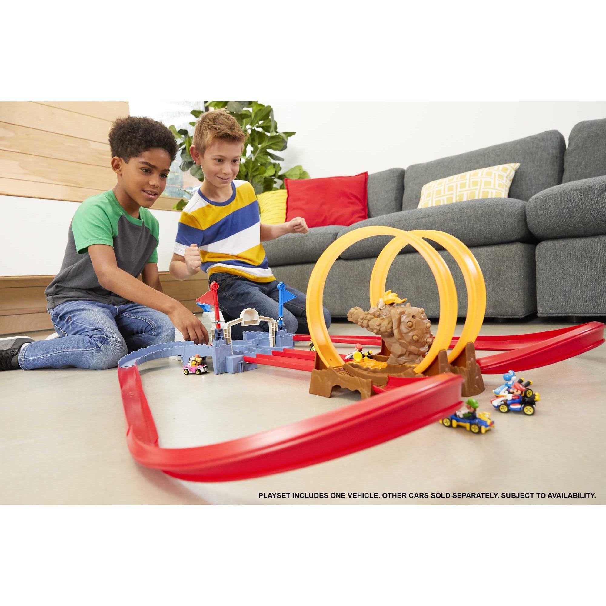 Bowser figure blocking the track adds a challenging obstacle.