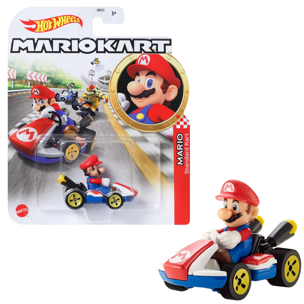Hot Wheels Mario Kart Mario 1:64 die cast on track ready for racing