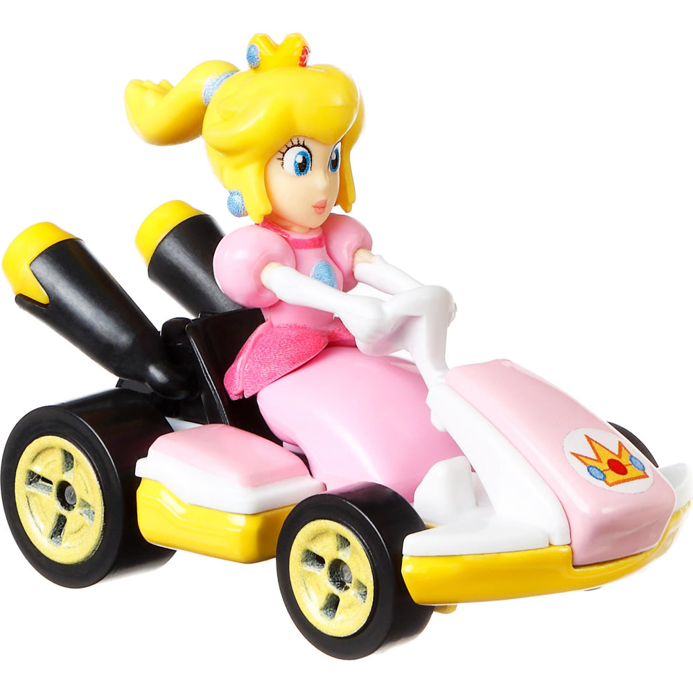 Close-up of Peach die-cast details and kart features