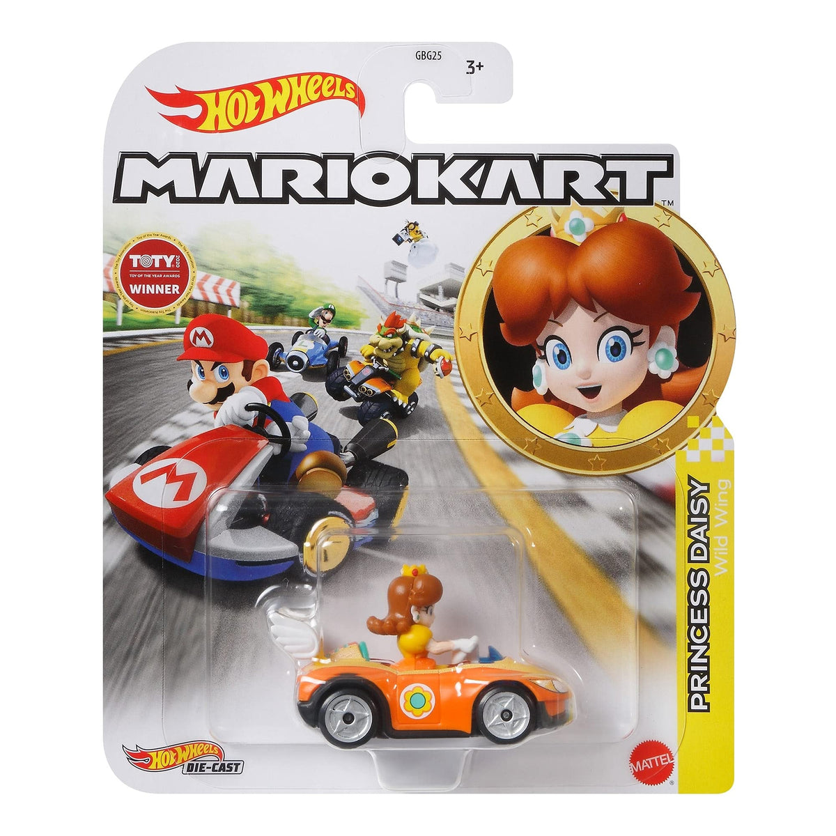 Hot Wheels Mario Kart Princess Daisy Wild Wing front view shows vibrant finish for arcade-style play