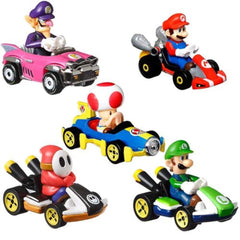 Hot Wheels Mario Kart Toad 164 side view highlights vibrant color for shelf presence