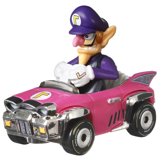 Hot Wheels Mario Kart Waluigi Badwagon side view, ideal for display and collection.