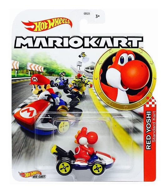 Hot Wheels Mario Kart 1:64 Red Yoshi kart, ideal for imaginative racing play