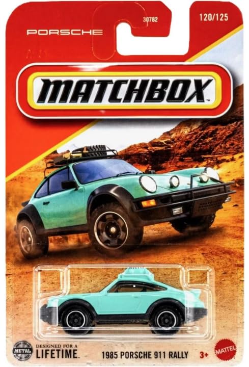 Hot Wheels Matchbox 1985 Porsche 911 Rally teal finish; ideal display piece for collectors.