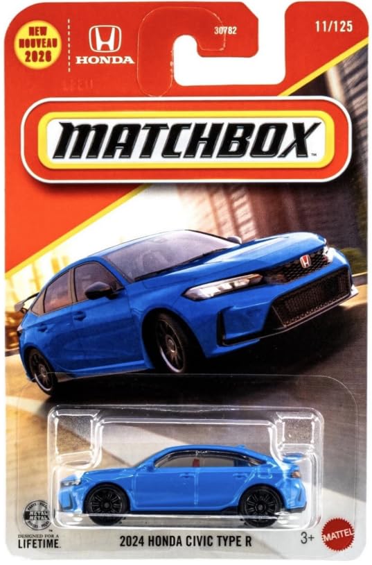 Hot Wheels Matchbox 2024 Honda Civic Type R blue diecast car, ideal for display on shelves.