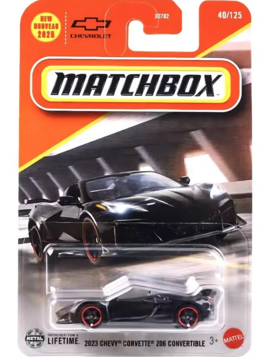 Hot Wheels Matchbox Corvette Z06 Convertible in black, 1:64-scale diecast for display or play