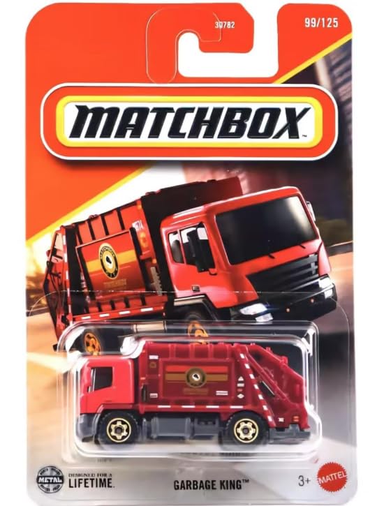 Hot Wheels Matchbox Garbage King Dump Truck red, 1:64 scale diecast for collection or play