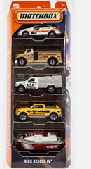 Hot Wheels Monster Trucks MBX Rescue IV 5pack toy set for imaginative rescue play.