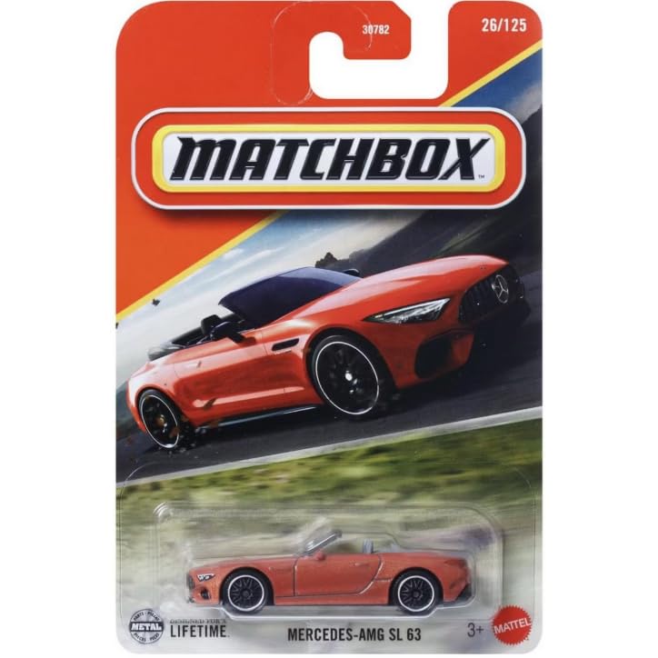 Hot Wheels Matchbox Mercedes-AMG SL 63 orange, 1:64 scale diecast for display or collection