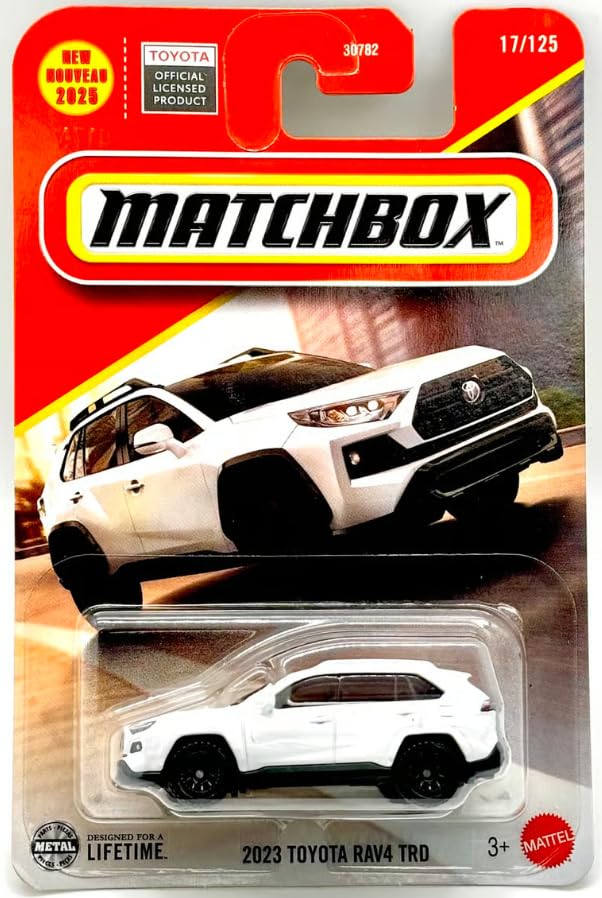 Hot Wheels Matchbox RAV4 TRD white diecast, 1:64 scale, display-ready