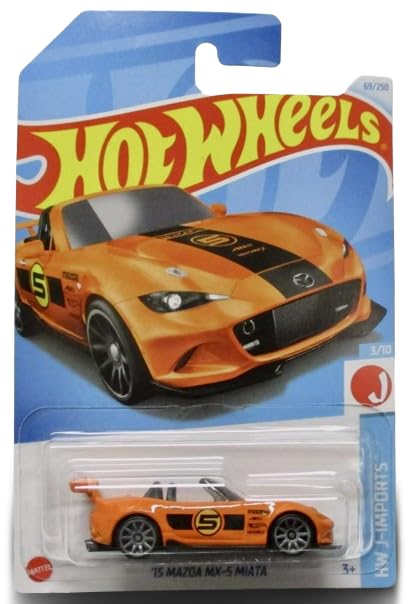 Hot Wheels Mazda MX-5 Miata orange 1:64 scale die-cast model for display and play.