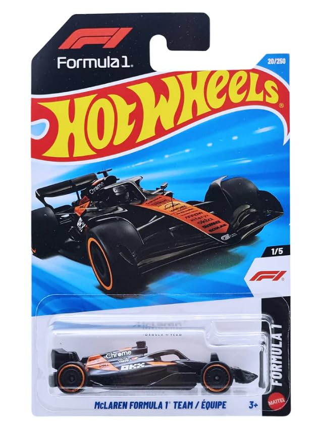 Hot Wheels McLaren F1 black and orange 1:64 diecast for display and collection