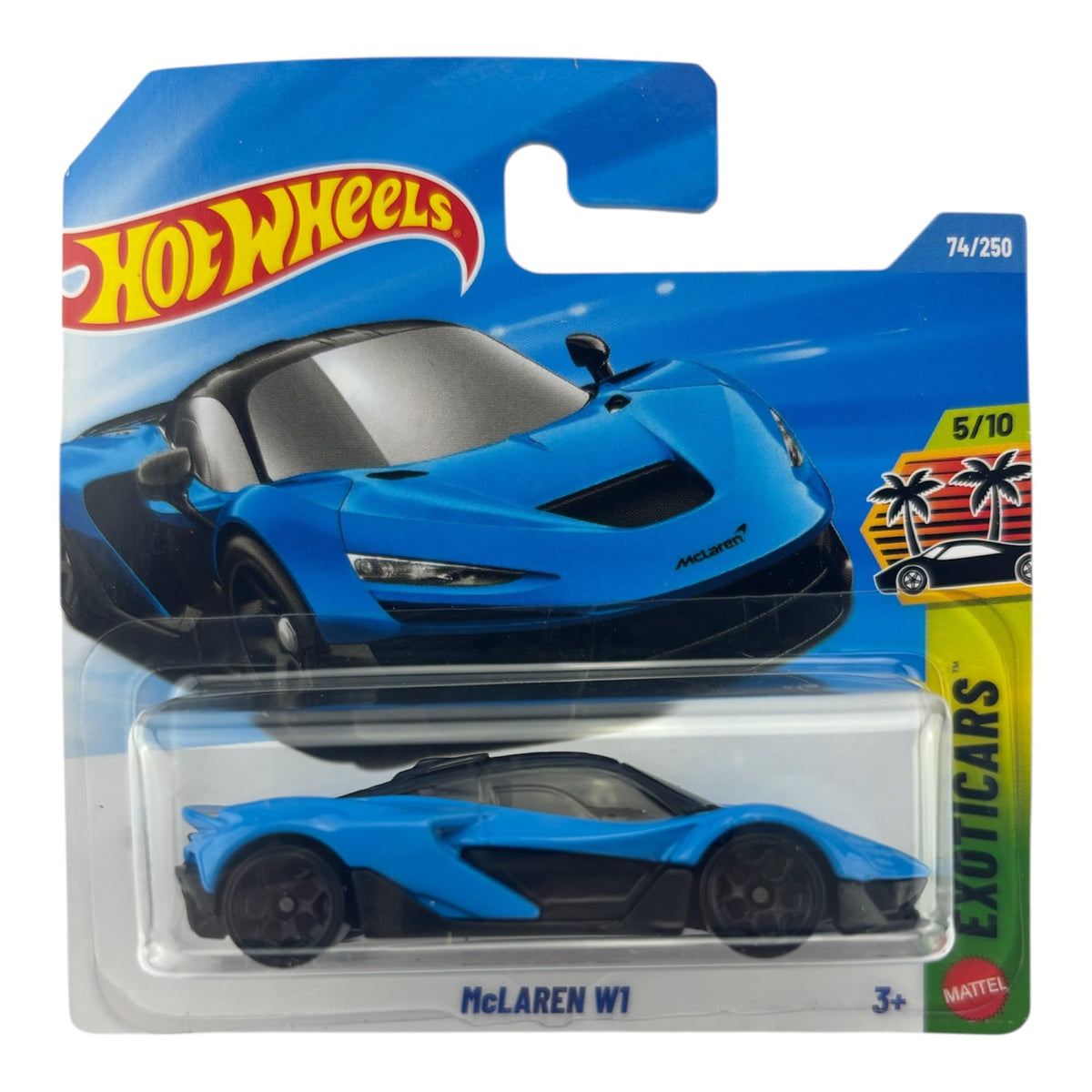Hot Wheels McLaren W1 blue diecast 1:64 with glossy finish for display