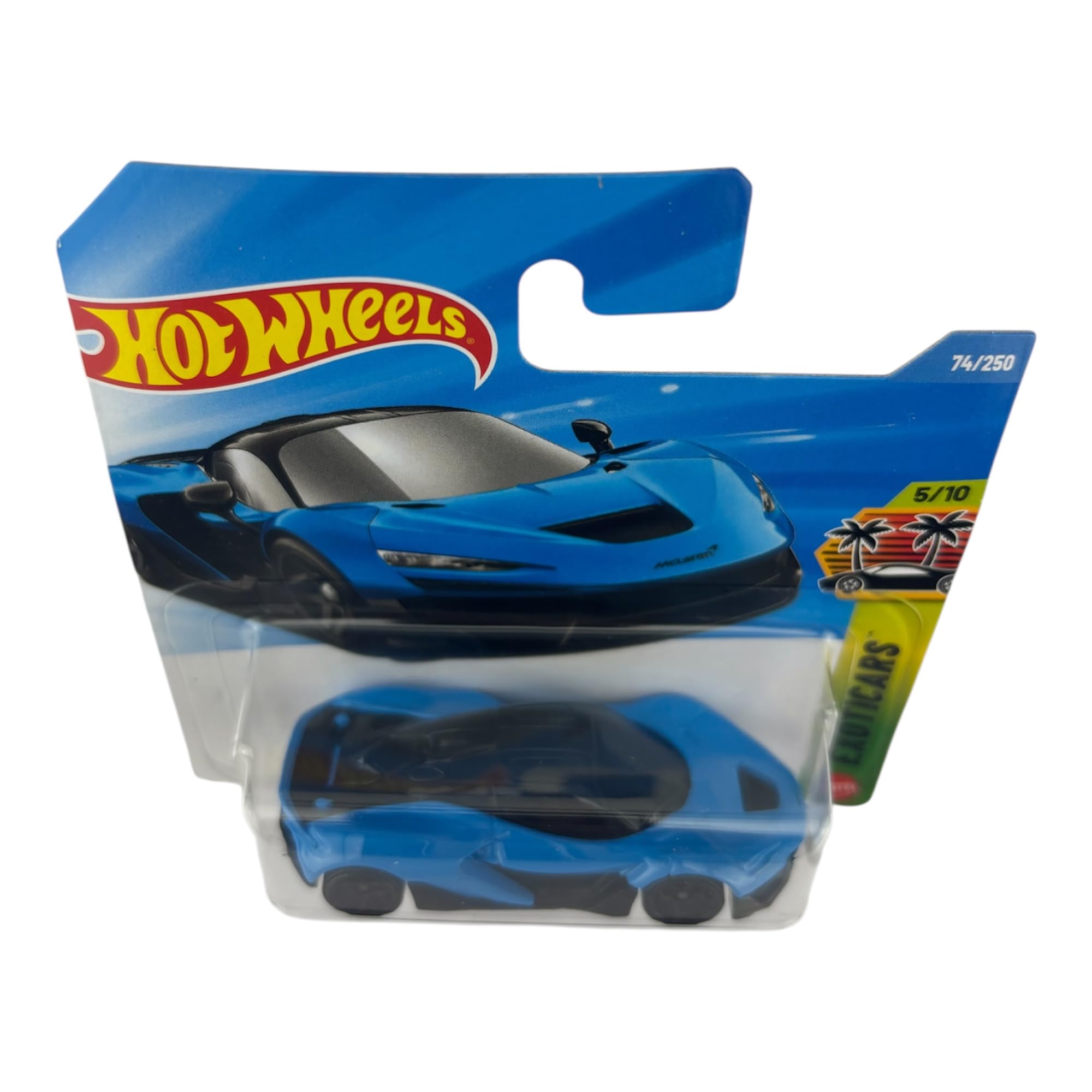 Hot Wheels McLaren W1 blue side view showing detailed scale features