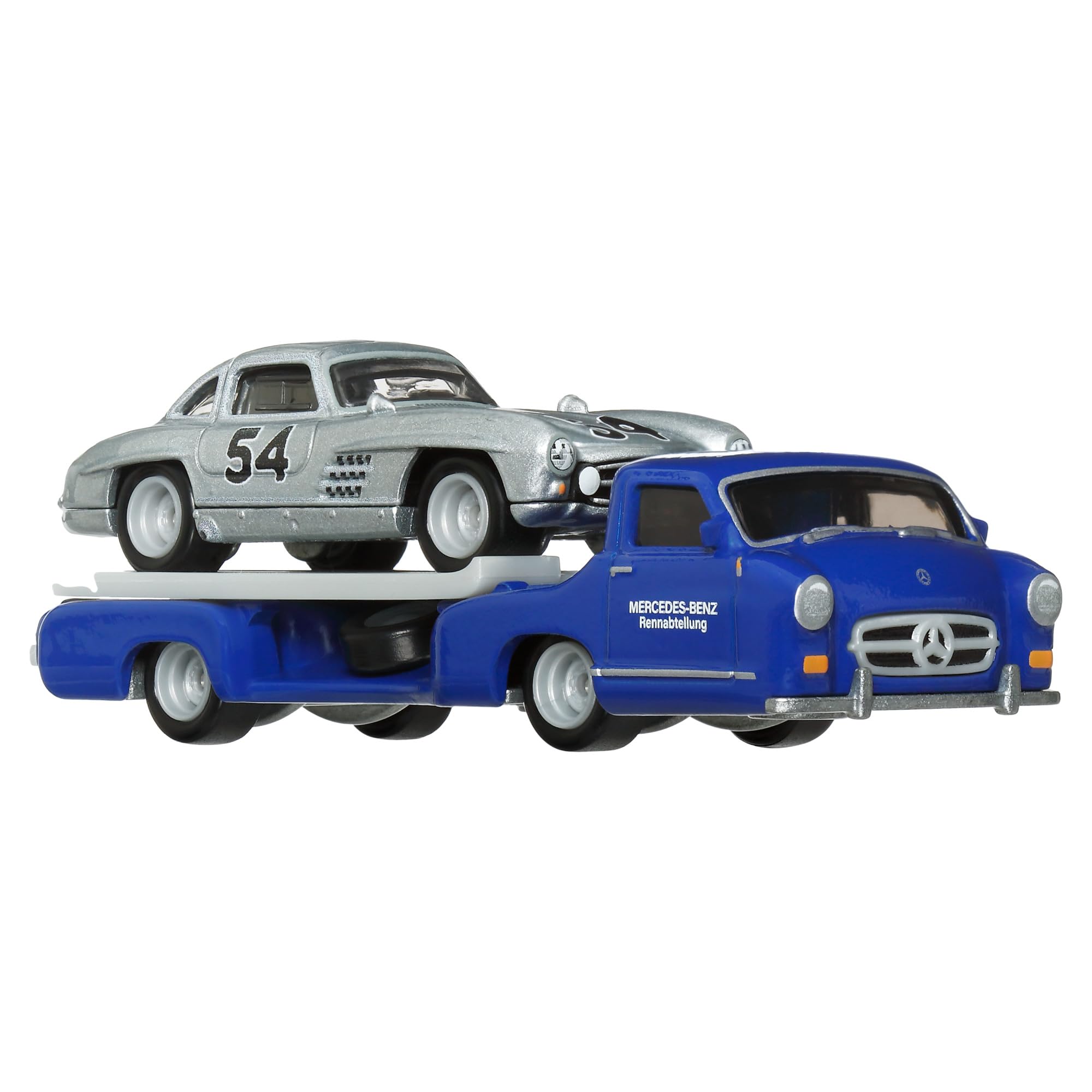 Hot Wheels Mercedes 300 SL crest detail on Team Transport model.