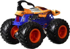 Hot Wheels Monster Trucks 4-Pack truck 4 view features strength stats and storytelling prompts.