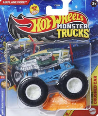 Hot Wheels Monster Trucks Airplane Mode with crushed car for dynamic play and display.