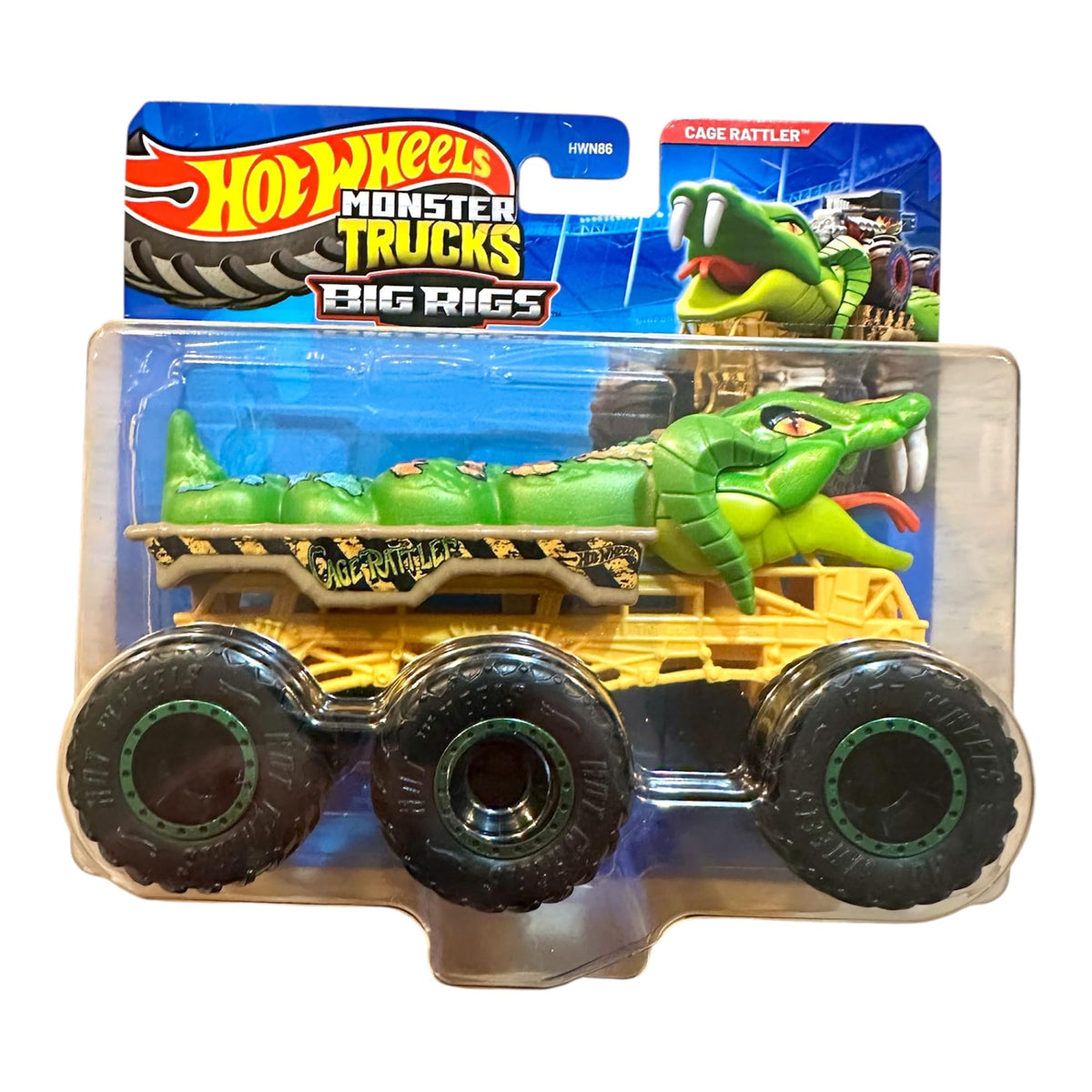 Hot Wheels Cage Rattler big rigs trailer truck ready for imaginative play and collection.