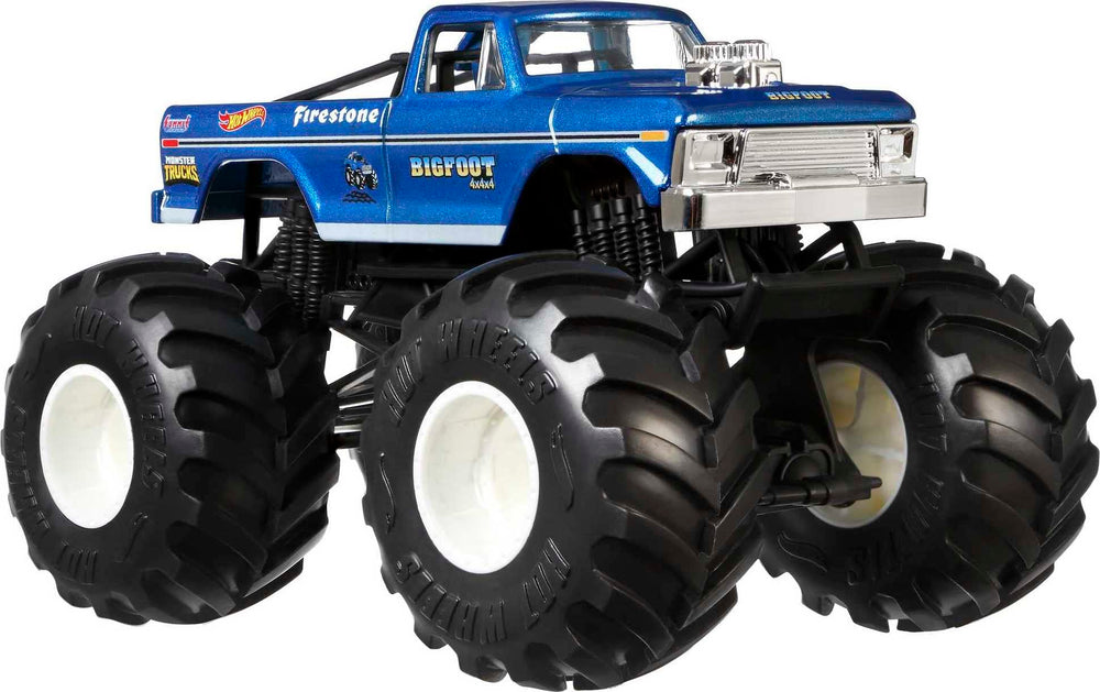 Close-up of dramatic crash-ready action with Hot Wheels oversized monster trucks.