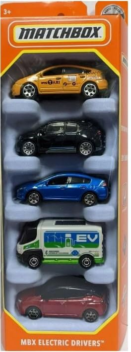 Hot Wheels Monster Trucks MBX Electric Drivers 5-Pack front view, durable die-cast construction for display