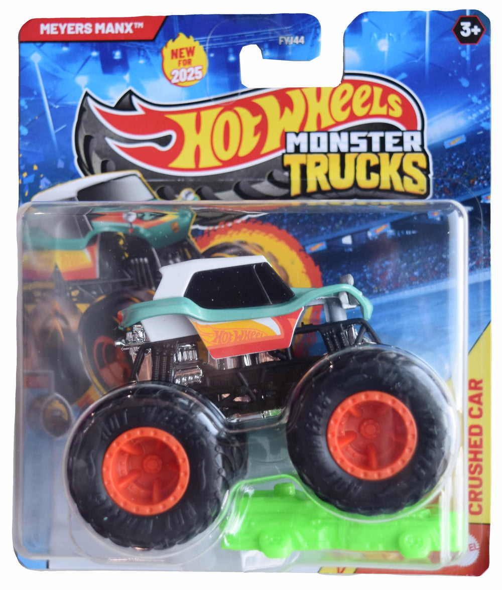 Hot Wheels Monster Trucks Meyers Manx in Crash Legends 2/5 with crushed car for dynamic display and play.