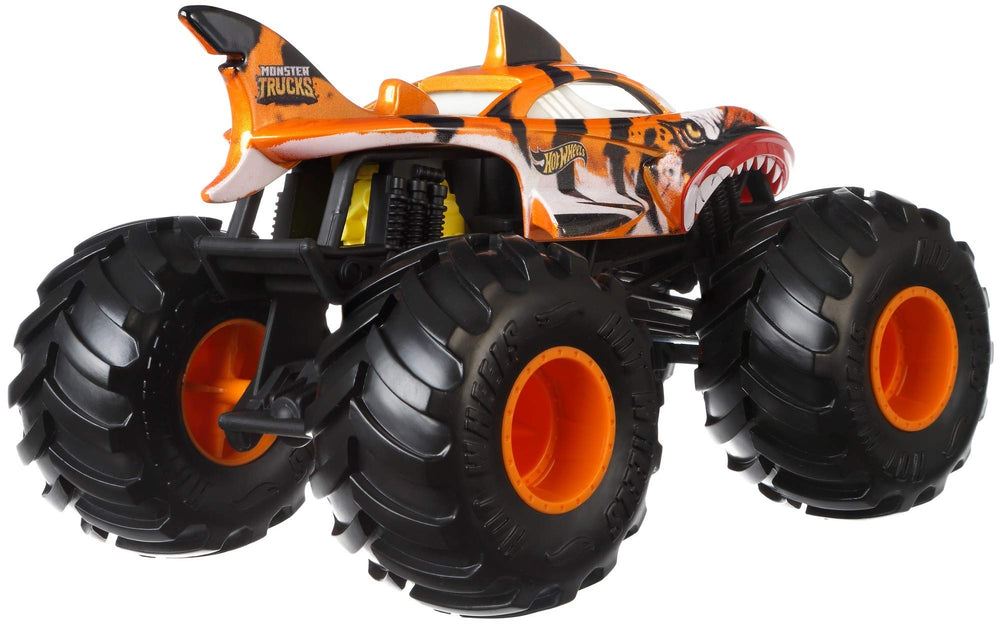 Hot Wheels Tiger Shark 1:24, giant wheels conquer rough terrain.