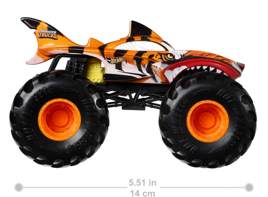Hot Wheels Tiger Shark die-cast, side view for dramatic head-to-head battles.