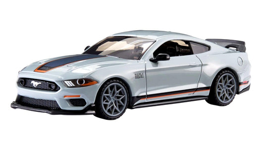 Hot Wheels Mustang Mach 1 gray side view, detailed die-cast for shelves.