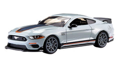 Hot Wheels Mustang Mach 1 gray side view, detailed die-cast for shelves.