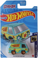 Hot Wheels Mystery Machine 1:64 die-cast with Scooby-Doo colors, ideal for display and collection.