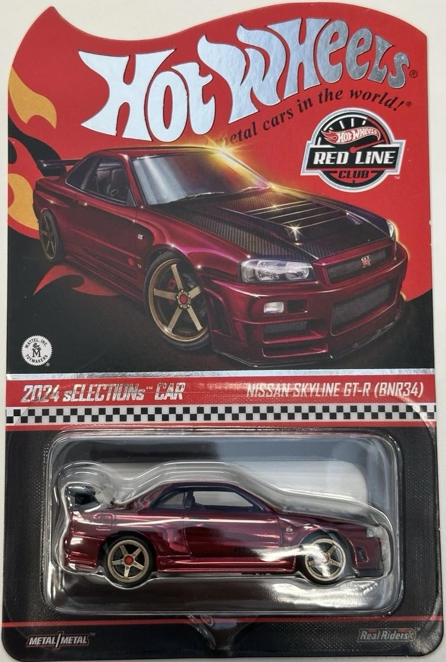 Hot Wheels Nissan Skyline GT-R BNR34 with opening hood for dramatic display