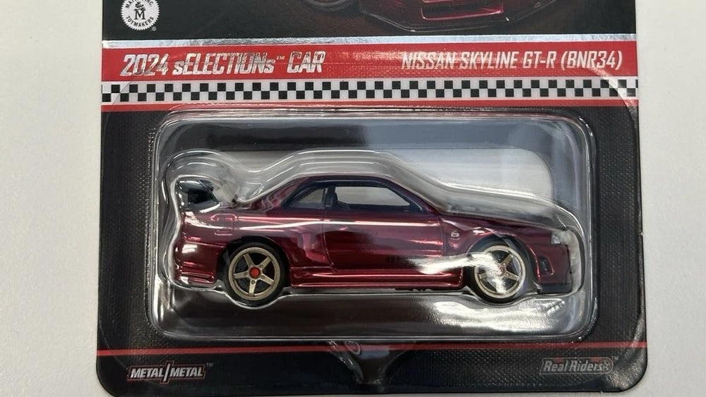 Spectraflame oxblood finish on Hot Wheels Skyline GT-R BNR34 for premium shelf appeal